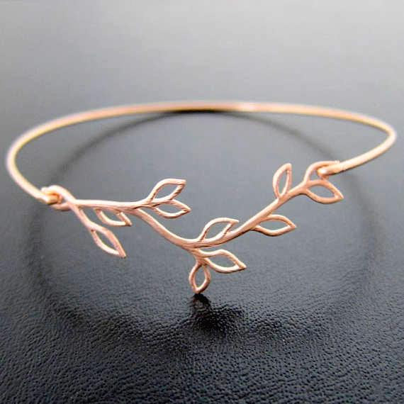 18K Gold Olive Branch Bracelets, Delicate Olive Tree Bracelet for mom,Leaf Vine Bracelet, Bridesmaid gift,initial bracelet,Layering Bracelet