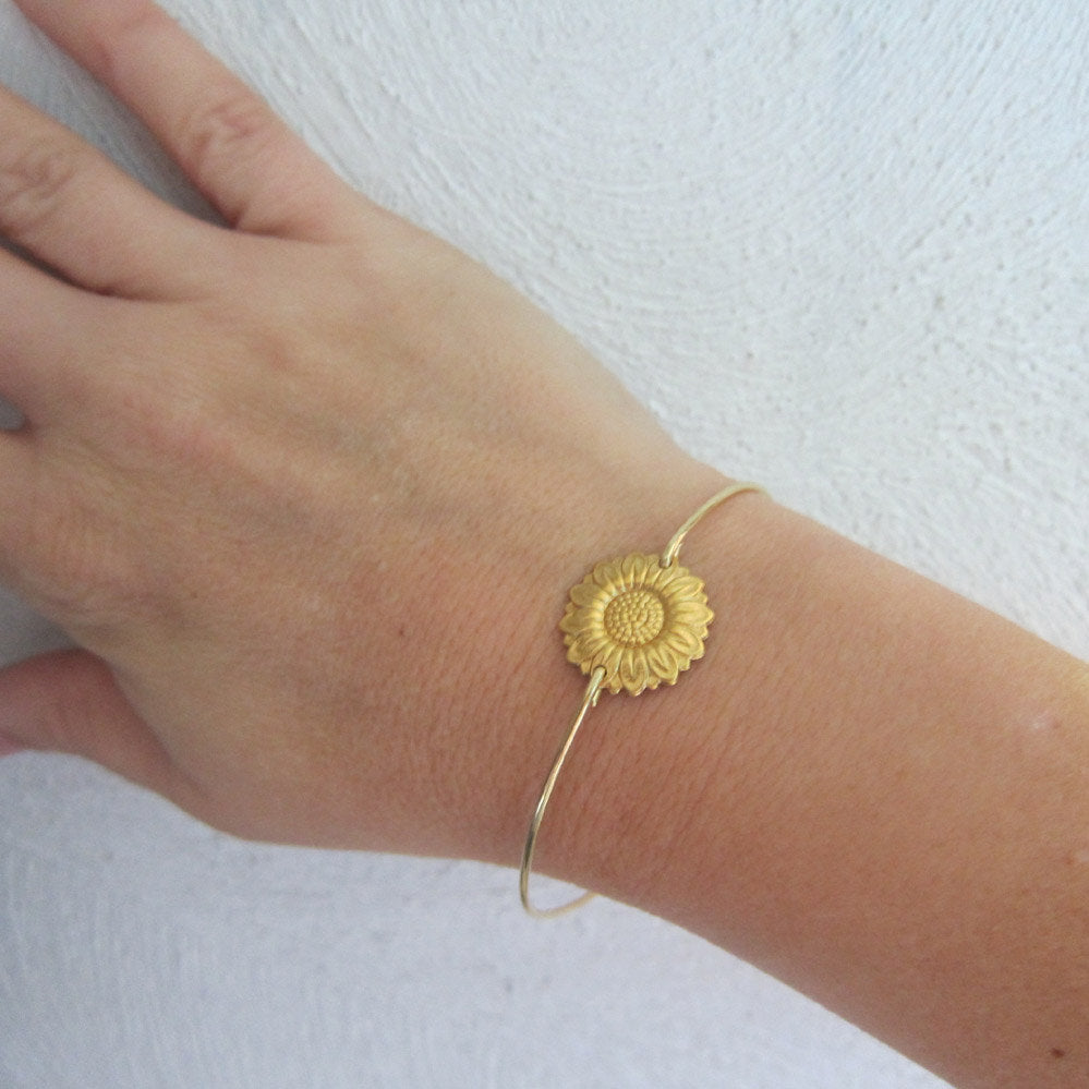 Let it Be Sunflower Gnome Silver Bangle Bracelet Charm Expandable  Adjustable New | eBay